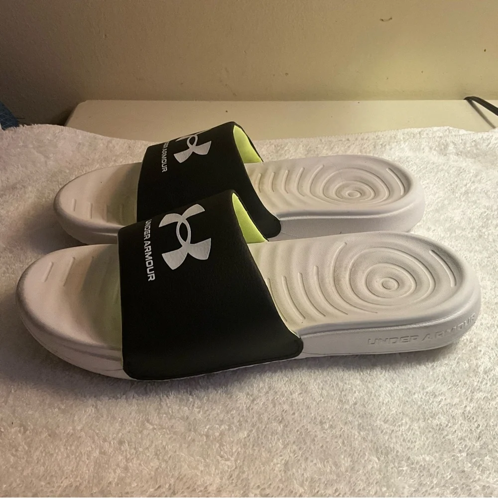 Under Armour Black and White Slide Sandals